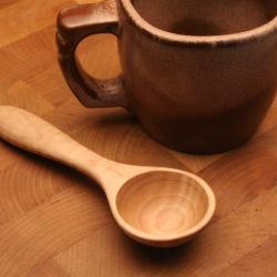 wooden coffee scoop and 1 tablespoon measure of curly Maple wood